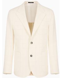 Emporio Armani - Single-breasted Viscose-blend Blazer With An Embossed Embroidered Check Motif - Lyst