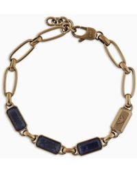 Emporio Armani - Bracelet Chaîne Avec Pierre Bleue Et Placage Or Antique - Lyst