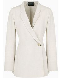 Emporio Armani - Linen-blend Panama Fabric Blazer With Lapels And Wrap Closure - Lyst