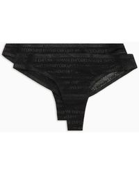 Emporio Armani - Asv Two-pack Of Recycled Bonded Mesh Brazilian Briefs With All-over Lettering - Lyst