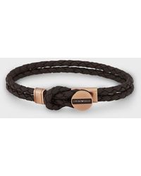 Emporio Armani Brown Signature Medallion And Woven Leather Men's Bracelet