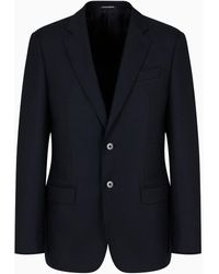 Emporio Armani - Comfort-fit Single-breasted Jacket In Virgin-wool Hopsack - Lyst