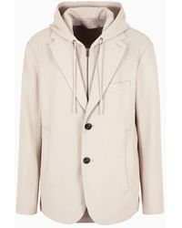 Emporio Armani - Blazer With Dickey And Hood, Made Of Canneté Fabric - Lyst
