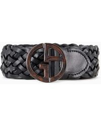Giorgio Armani - Woven Leather Belt With Ga Logo - Lyst
