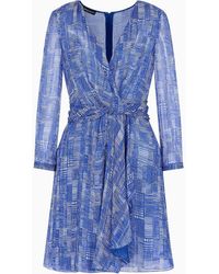 Emporio Armani - Silk-chiffon Dress With Crossover Neckline And All-over Geometric Print - Lyst