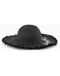 Emporio Armani - Beachwear Fedora Hat In Paper Yarn With Logo Embroidery - Lyst