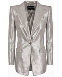 Giorgio Armani - Long Single-breasted Jacket In Silk And Tulle With Rhinestone Embroidery - Lyst