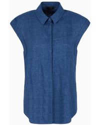 Emporio Armani - Icon Short-sleeved Shirt In Washed Linen - Lyst