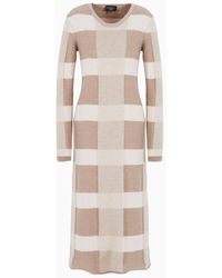 Emporio Armani - Icon Long Dress In Virgin Wool With A Plated Check Motif - Lyst