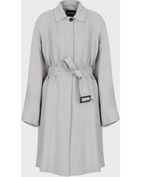 Emporio Armani Belted Cupro Twill Trench Coat - Grey
