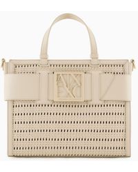 Armani Exchange - Straw Tote Bag With Maxi Logo - Lyst