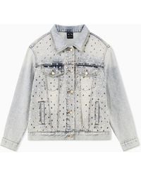 ARMANI EXCHANGE - Blouson Jacket Rigid Denim Regular Fit With Embellishment - Lyst