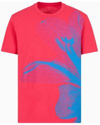 Armani Exchange - Regular Fit Cotton T-shirt With Maxi Foliage Print - Lyst