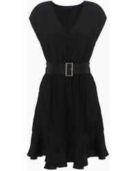 Armani Exchange - Flared Sleeveless Ruffle Dress Wrinkle Satin Fabric - Lyst