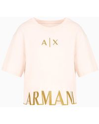 Armani Exchange - Cropped Jersey T-shirt With Maxi Logo On The Profile - Lyst