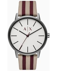 Armani Exchange - Three-hand Brown And Red Textile Watch - Lyst