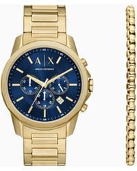 ARMANI EXCHANGE - Tone Stainless Steel Chronograph Watch And Bracelet Set - Lyst