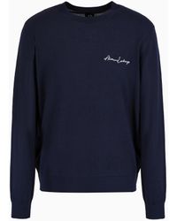 ARMANI EXCHANGE - Rundhalspullover Aus Wollmischung Mit Logo Auf Der Brust - Lyst