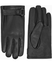 ARMANI EXCHANGE - Smooth Leather Gloves With A Strap And Button Closure - Lyst