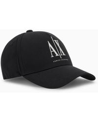 ARMANI EXCHANGE - Cotton Hat With A Curved Visor And A Logo Patch Icon - Lyst