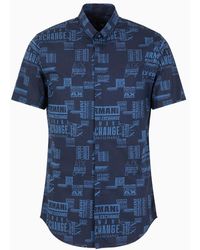 Armani Exchange - Slim-fit Shirt With Short Sleeves In Patterned Cotton - Lyst