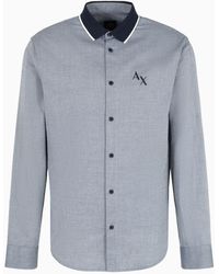 Armani Exchange - Regular Fit Shirt In Yarn Dyed Cotton Oxford With Logo - Lyst