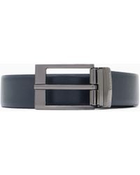 ARMANI EXCHANGE - Reversible Smooth Leather Belt With A Rectangular Buckle - Lyst