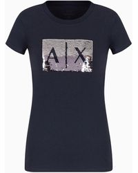 Armani Exchange - T-shirt Slim Fit Con Logo Con Strass - Lyst
