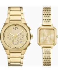 ARMANI EXCHANGE - Coffret Cadeau Avec Deux Montres Chronographes Sync En Acier Inoxydable Couleur Or - Lyst