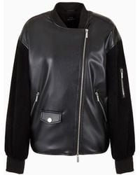 Armani Exchange - Faux Leather Contrasting Sleeves Bomber Jacket - Lyst