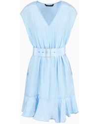 Armani Exchange - Flared Sleeveless Ruffle Dress Wrinkle Satin Fabric - Lyst