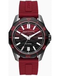 Armani Exchange - Uhr Mit Drei Zeigern, Datumsanzeige Und Rotem Silikonarmband - Lyst