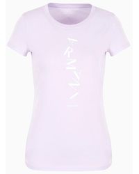 Armani Exchange - T-shirt In Jersey Di Cotone Con Stampa Logo Verticale - Lyst