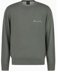 Armani Exchange - Crew-neck Sweater In Wool Blend With Logo On The Chest - Lyst