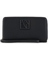 ARMANI EXCHANGE - Textured Zip-Around Wallet With Wrist Strap And Logo - Lyst
