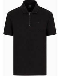 Armani Exchange - Regular Fit Pique Polo Shirt With Zip - Lyst