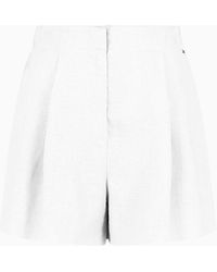 Armani Exchange - High-waisted Shorts With Pleats In Linen And Cotton - Lyst