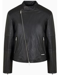 Armani Exchange - Genuine Leather Biker Jacket - Lyst