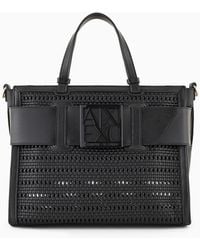 Armani Exchange - Straw Tote Bag With Maxi Logo - Lyst