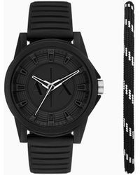 Armani Exchange - Three-hand Black Silicone Watch And Bracelet Set - Lyst