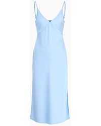 Armani Exchange - Long Dress In Satin Satin With Plunging Neckline - Lyst