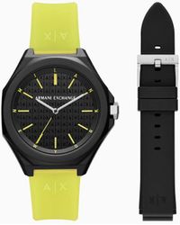 Armani Exchange - Three-hand Yellow Silicone Watch And Strap Set - Lyst