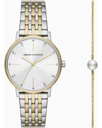 ARMANI EXCHANGE - Ensemble Montre Et Bracelet En Acier Inoxydable À Trois Aiguilles Bicolores - Lyst