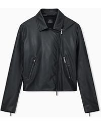 ARMANI EXCHANGE - Faux Leather Coat With A Diagonal Zip Closure - Lyst