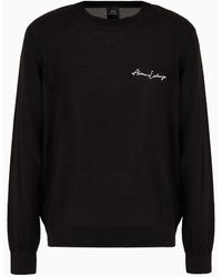 Armani Exchange - Crew-neck Sweater In Wool Blend With Logo On The Chest - Lyst