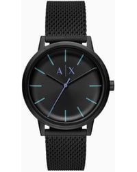 Armani Exchange - Reloj De Malla De Acero Inoxidable Negro Con Tres Manecillas - Lyst