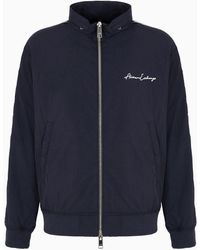 Armani Exchange - Full Zip Blouson In Crinkle Fabric With Logo On The Chest - Lyst