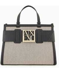 Armani Exchange - Tote Bag With Contrasting Inserts And Maxi Logo - Lyst