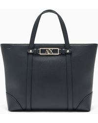 ARMANI EXCHANGE - Tote Bag With Dual Handles And A Metal Logo Plaque - Lyst