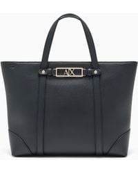 ARMANI EXCHANGE - Tote Bag With Dual Handles And A Metal Logo Plaque - Lyst